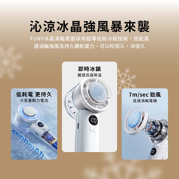 [啾團] 夏天抗暑必備,FUNY冰晶渦輪手持風扇,有顏值又有冰感的超強小風扇